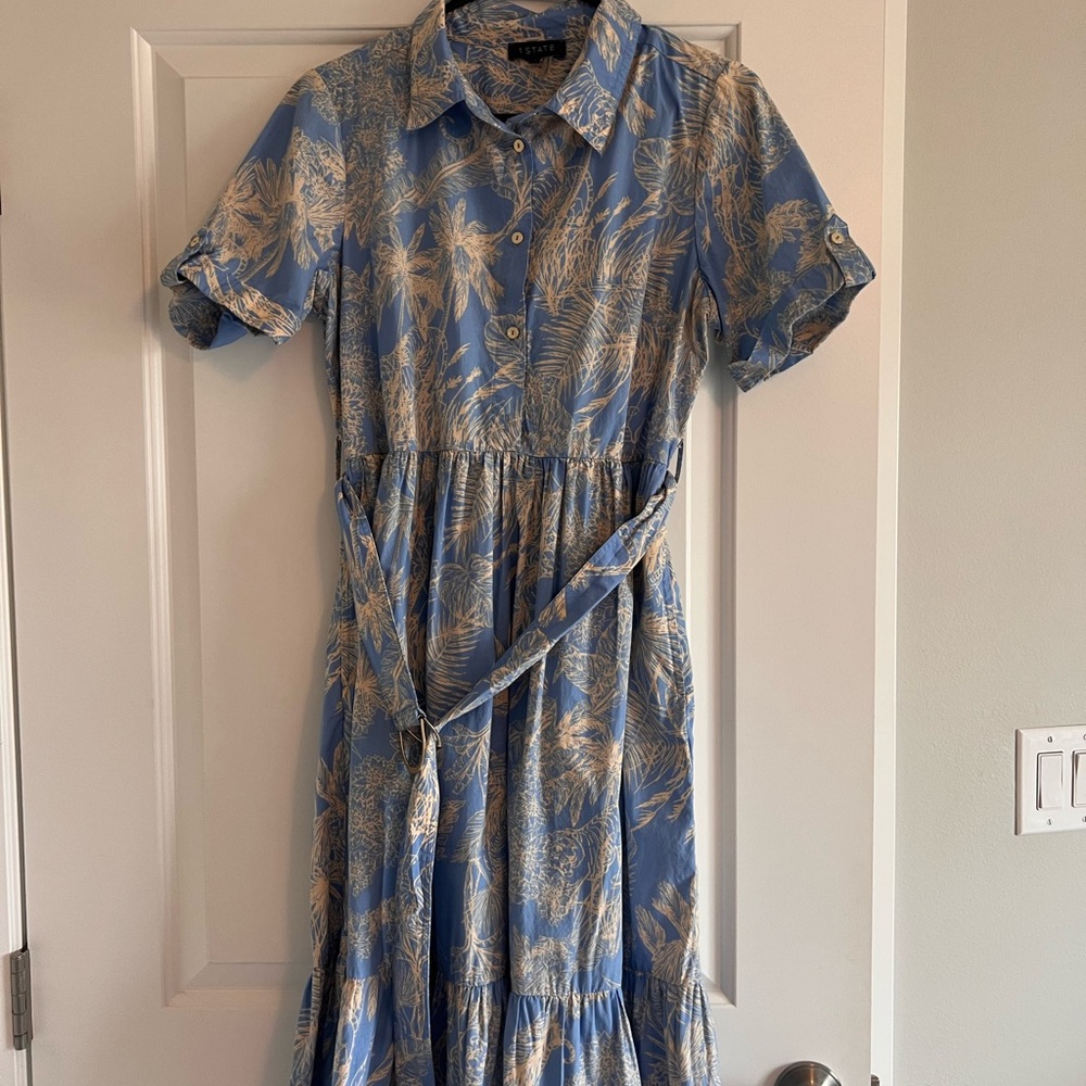 Nordstrom 1. State Blue and Cream Floral Midi Dress